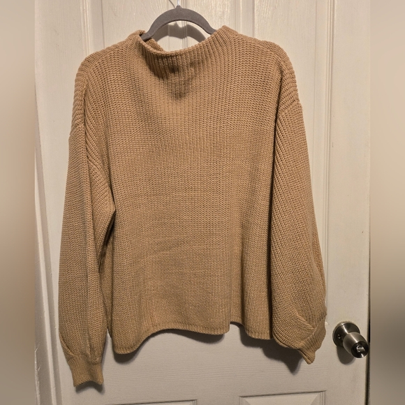 NWT ZAFUL Women's Oversized Crew Neck Lantern Sleeve Sweater One Size Light Brow - Picture 2 of 8